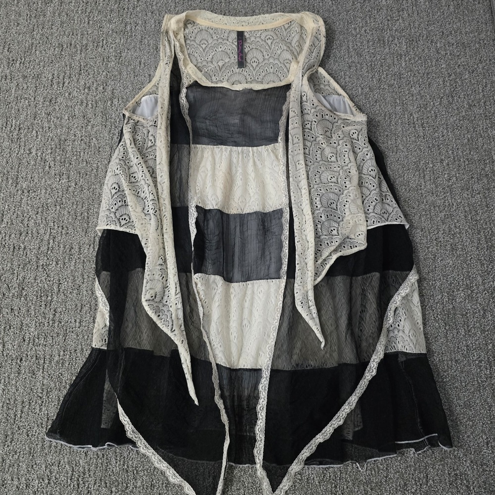 Pretty Angel Dress L Silk Lace Black Ivory Lagenlook Whimsigoth Fairy Grunge
